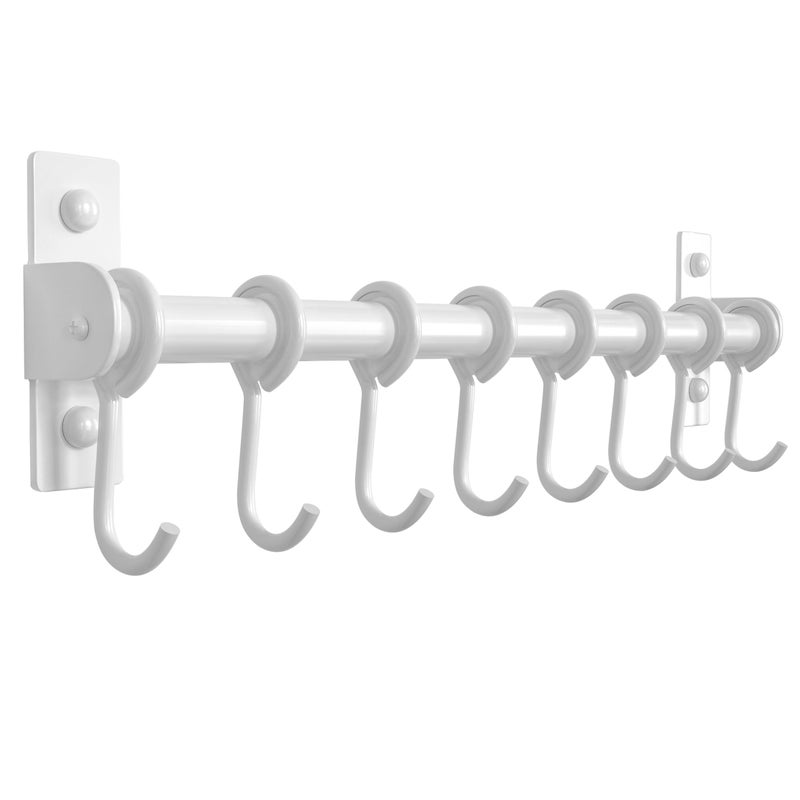 Dseap Kitchen Utensil Holder Hanger, Pot and Pan Rack Wall Mount, Kitchen Rail with 8 Hooks for Hanging Cooking Utensils, Mugs, Spoons, Wall Mounted, Stainless Steel, White - Image 1